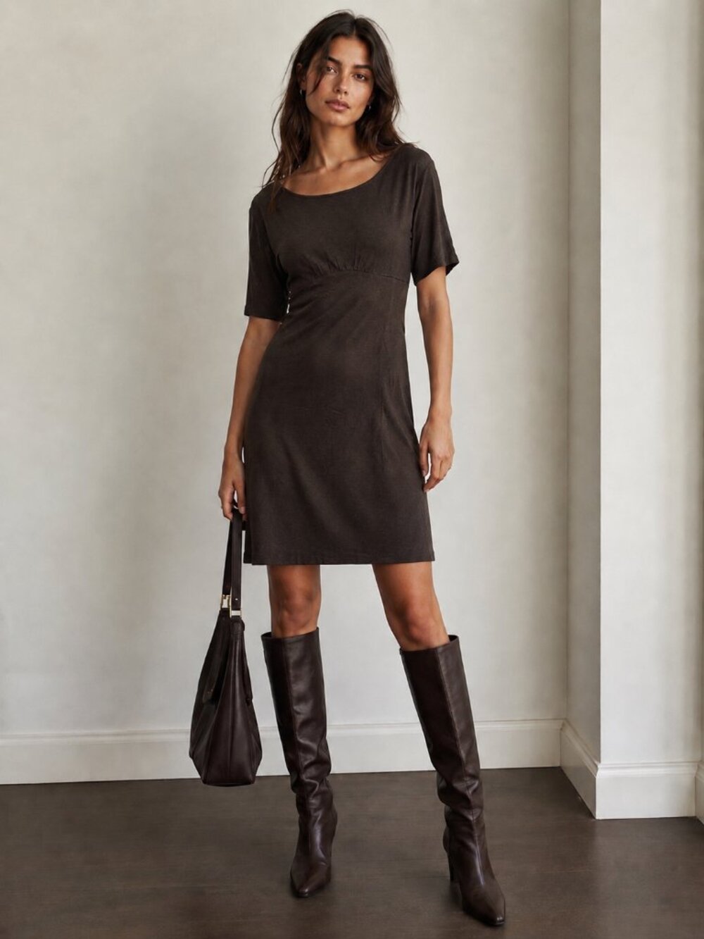 SCOOP NECK EMPIRE, JERSEY, MINI DRESS, COWL BACK, ELLA MOSS, SZ L, NWOT